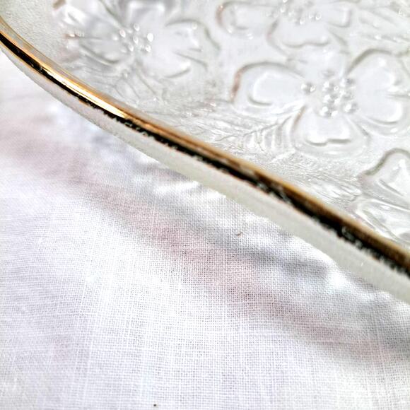 Hazel-Atlas Mid-Century Modern Clear Glass Apple Plate 22K Gold Trim 1950s MCM - Picture 4 of 8